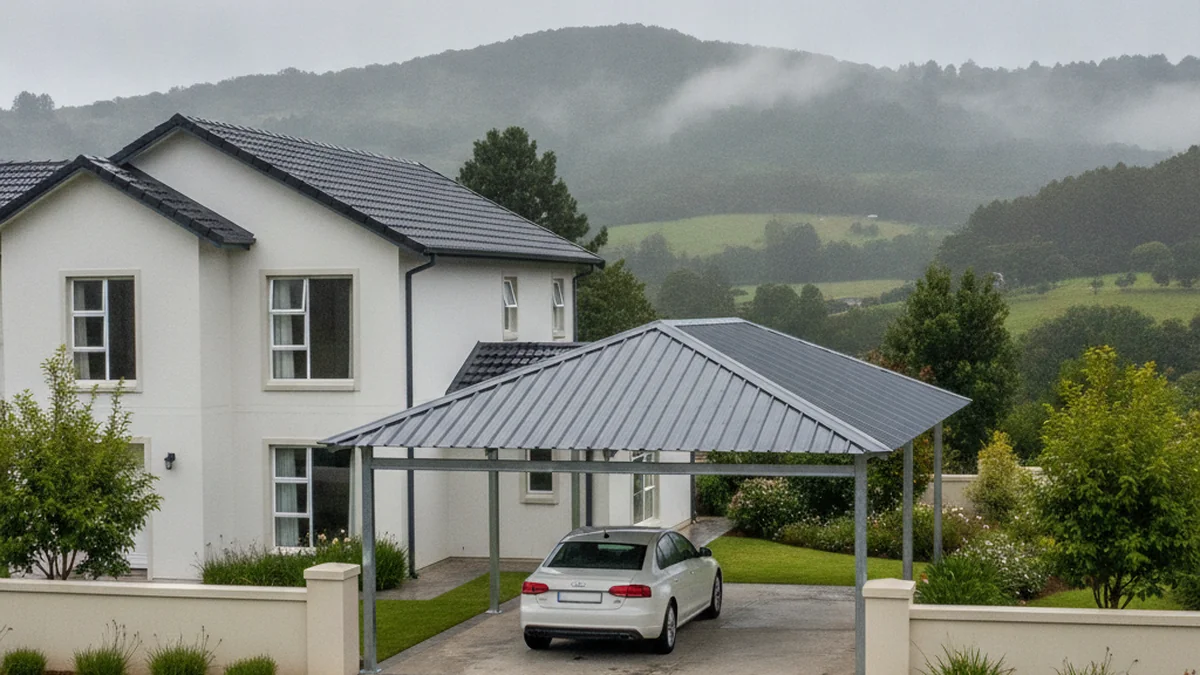 A compliant steel carport neatly matching the roof colour and pitch of a suburban Pietermaritzburg house
